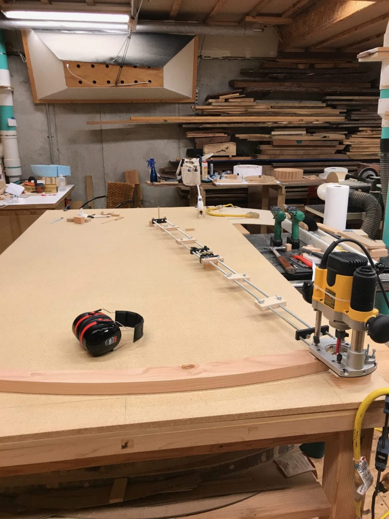 woodworking class, router jig, cutting curves